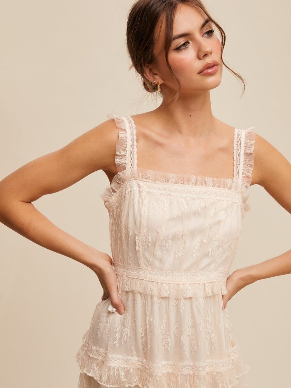 The Thia Romantic Boho Lace Maxi Dress in Coquette Cream Size L - NWT - Picture 6 of 6